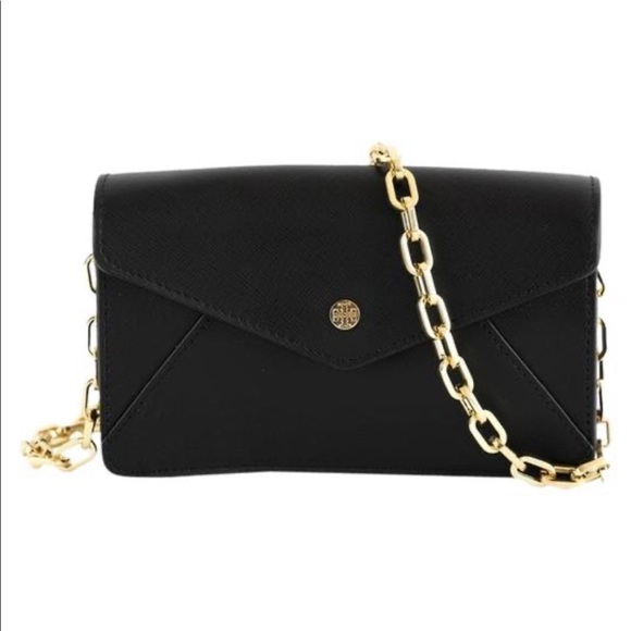 Tory Burch Handbags - TORY BURCH Envelope Crossbody Black Saffiano Leather Gold Chain 21149106